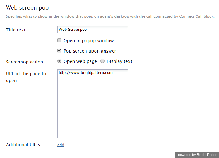 Configure settings for Web screen pop