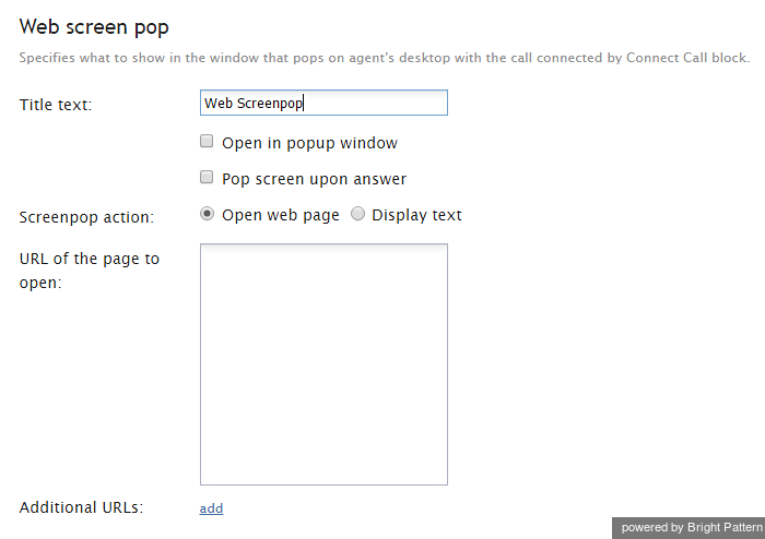 Web Screen Pop scenario block settings