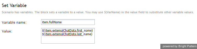 Fill in the Variable name and Value